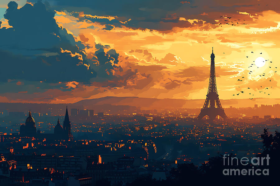 Paris Skyline Cityscape Children Storybook By Asar Studios Painting