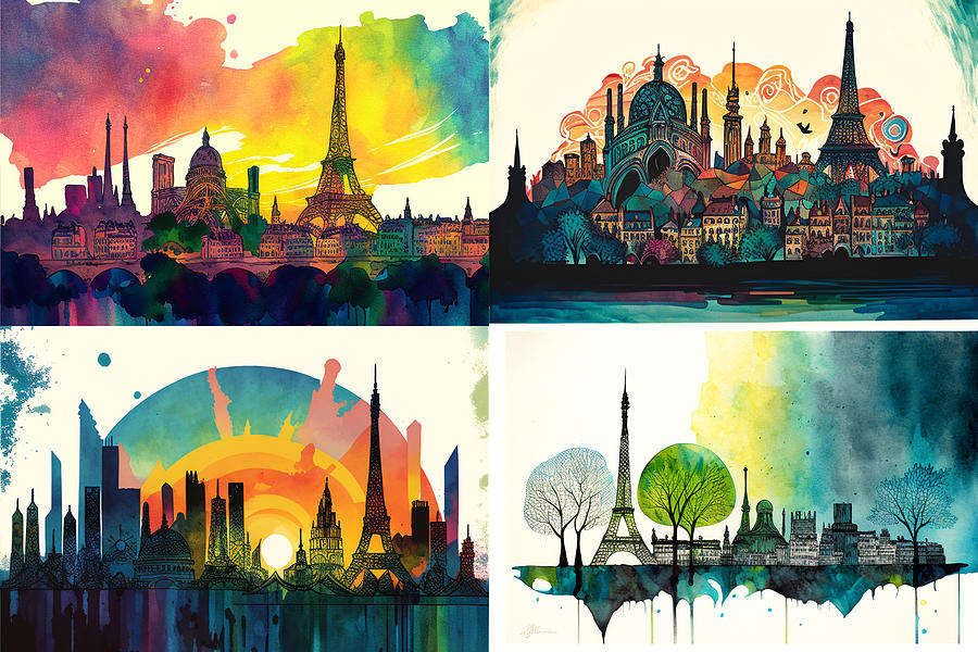 Paris  Skyline  Watercolor  In  The  Style  Of  Scott   By Asar Studios Digital Art