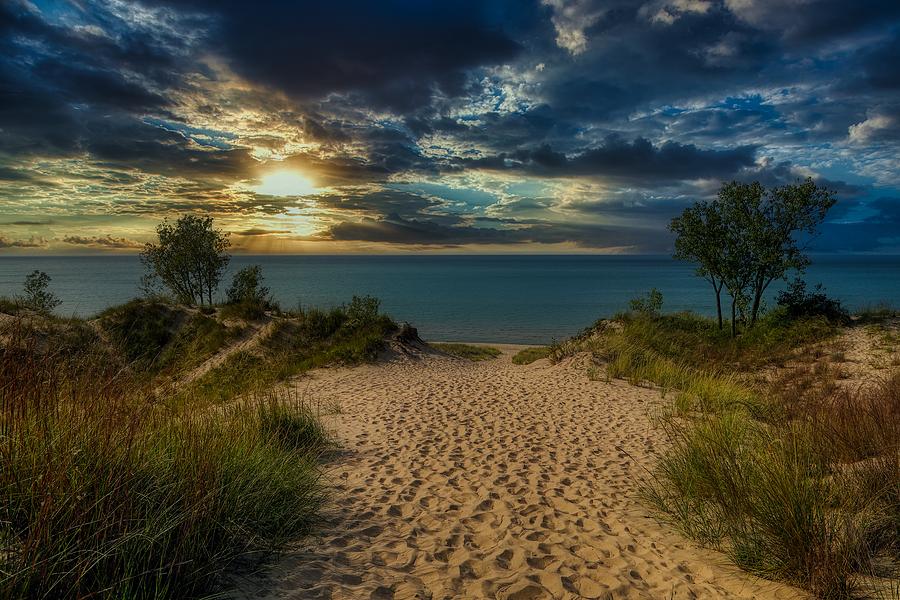 Lake Michigan Photograph - Path To Lake Michigan At Sunset #1 by Mountain Dreams