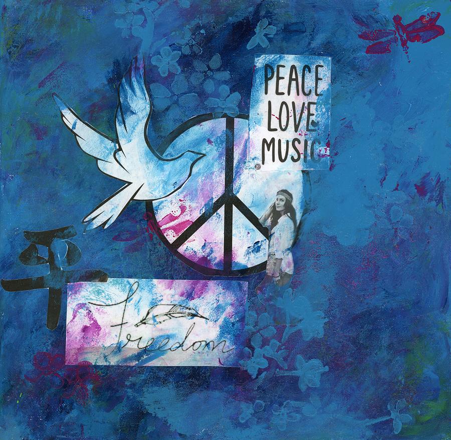 Peace Love Music - Blue Mixed Media by Jamie Hoffman