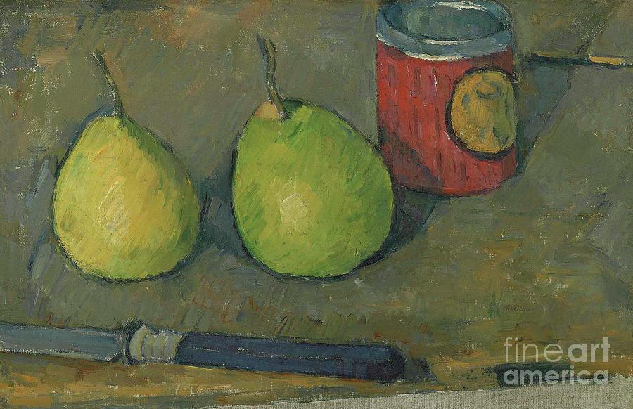 Pears and knife Painting by Paul Cezanne