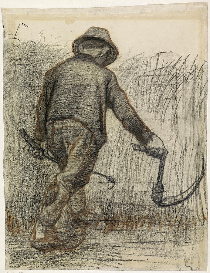 Peasant with Sickle Seen from Behind #1 Drawing by Vincent van Gogh