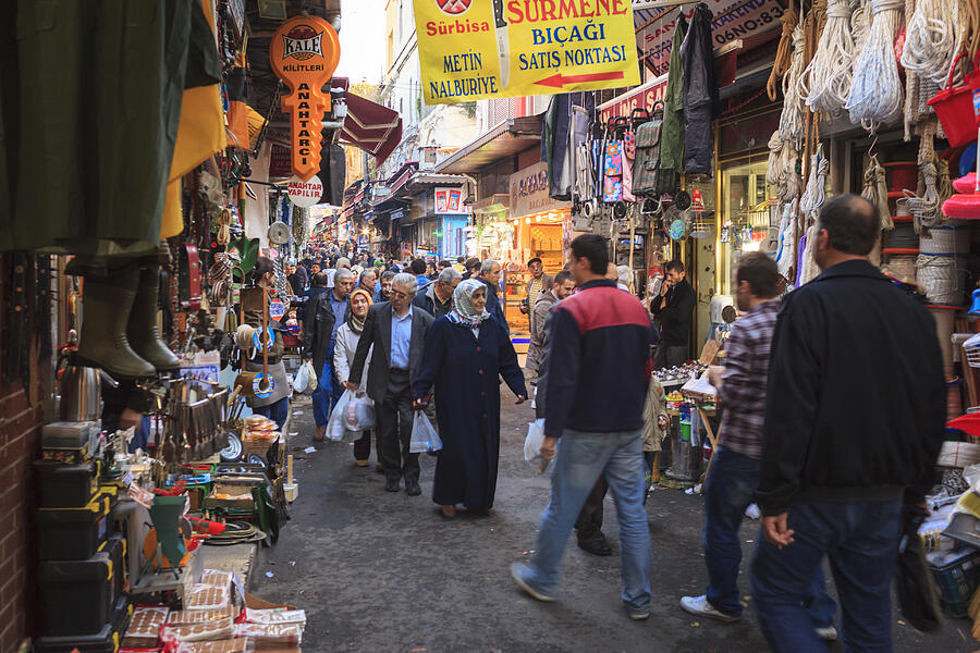 Pedestrians walking past shops in the street in Istanbul, Turkey #1 Photograph by Kelvinjay