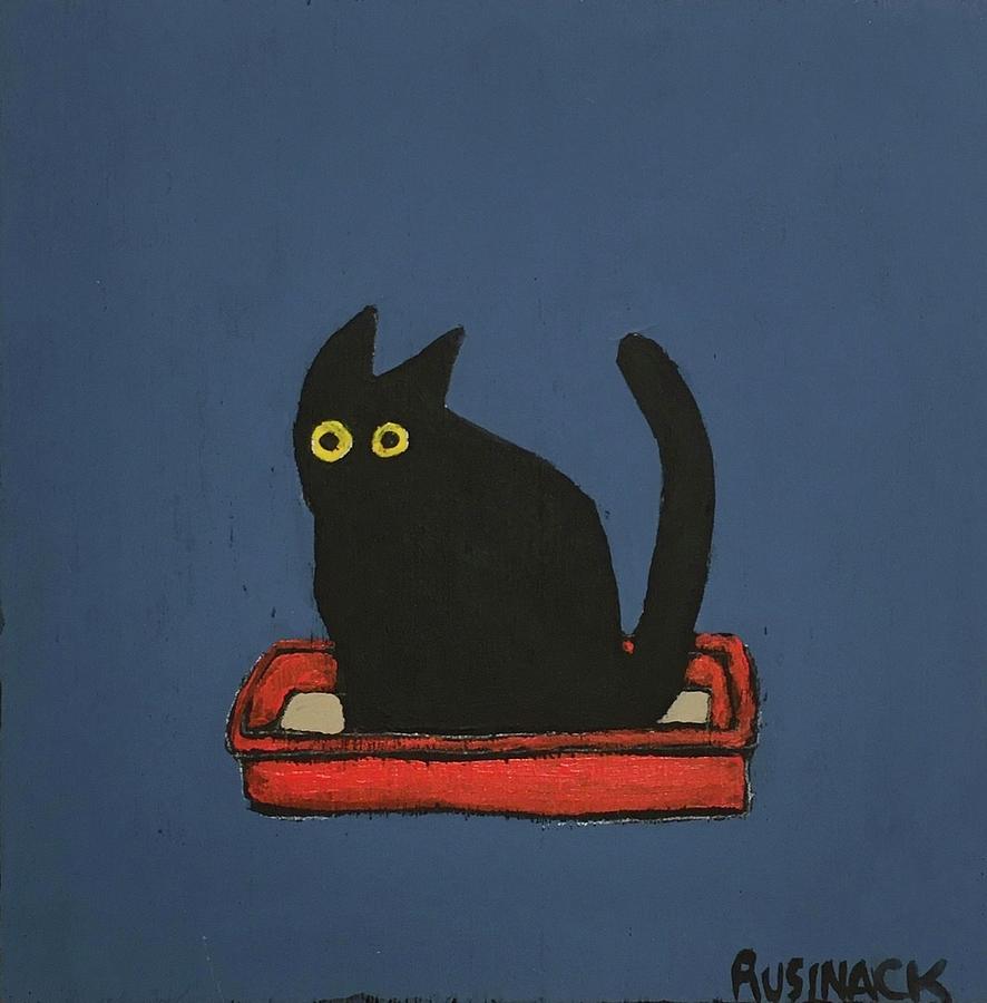 Black Cat Painting - Pee #2 by Sherry Rusinack