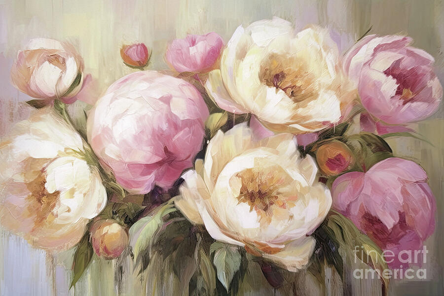 Soft Peony Botanicals Painting by Tina LeCour