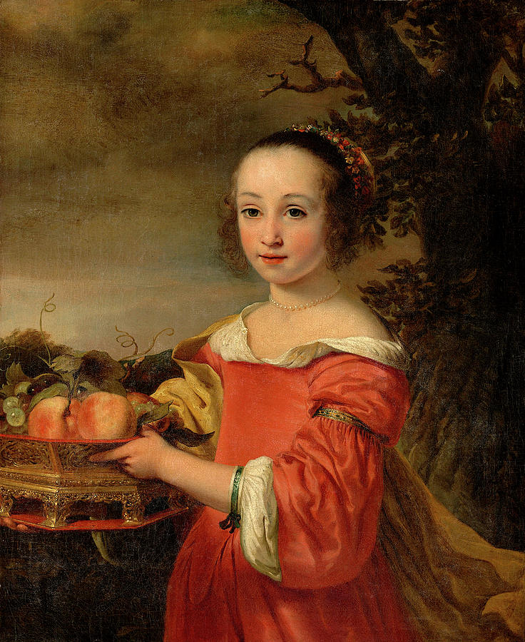 Petronella Elias with a Basket of Fruit  #2 Painting by Ferdinand Bol