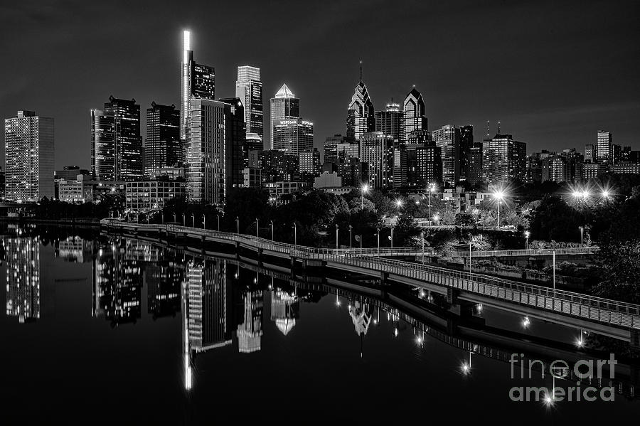 Philadelphia Skyscrapers at Night 2 Photograph by Bob Phillips