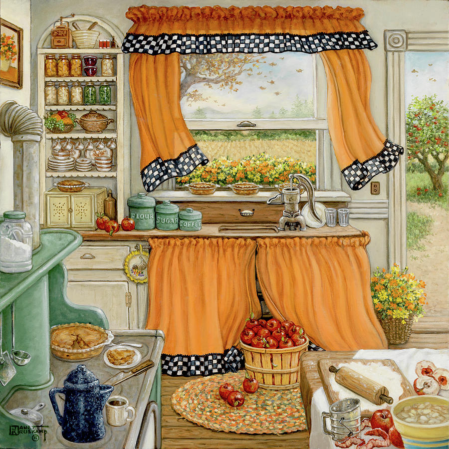 Pie Baking Day Painting by Janet Kruskamp | Fine Art America