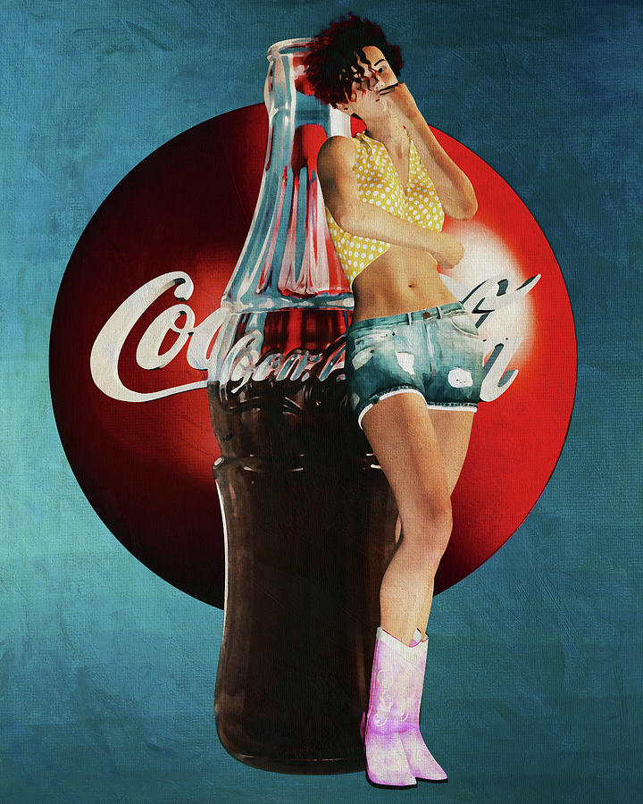 Pin Up Girl with Coca Cola Draw Art Paintings of the 1960s Digital Art by Jan Keteleer