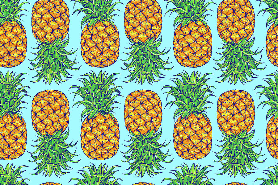 Pineapple Seamless Pattern. Exotic, Summer, Tropical Fruit. Hand Drawn. Drawing