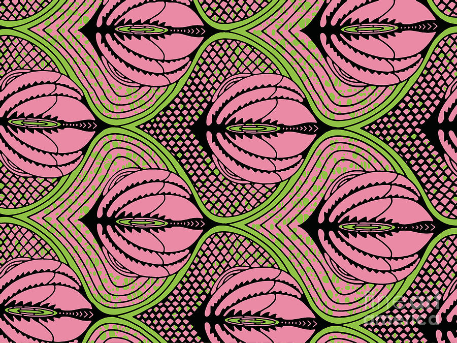 Pink And Green Alternative Ankara Feathers Print #1 Digital Art by Scheme Of Things Graphics