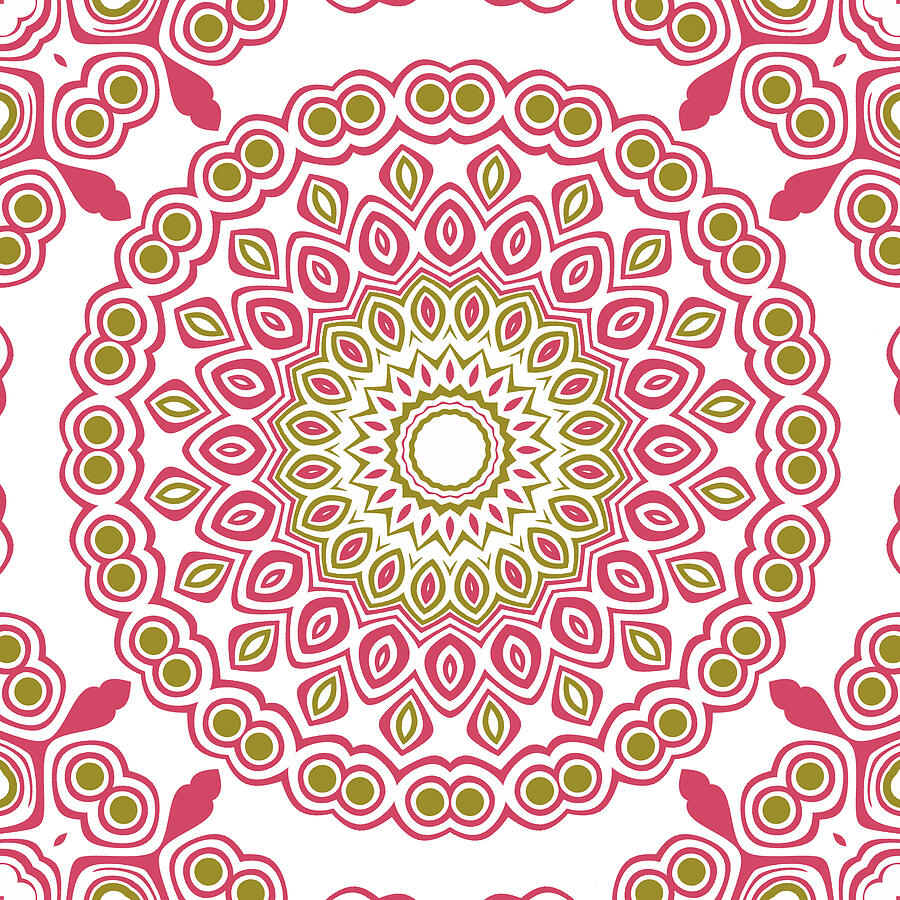 Pink and Green Mandala Kaleidoscope Medallion Flower #1 Digital Art by Mercury McCutcheon