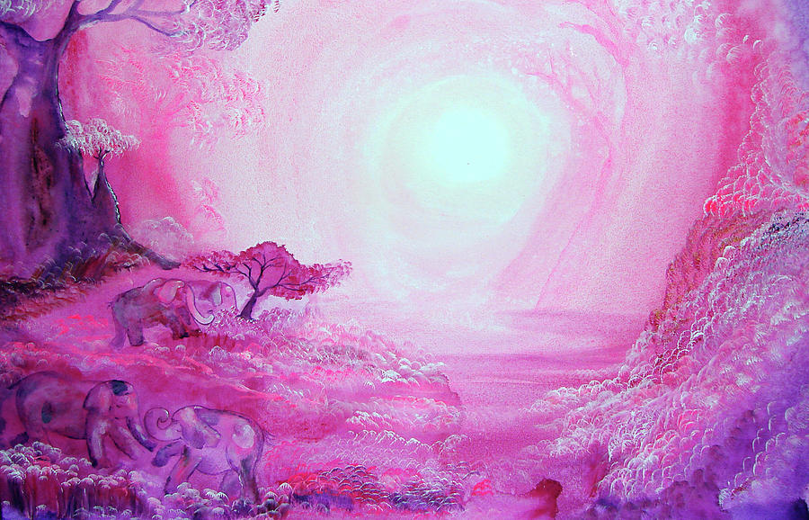 Pink and Purple Elephants #1 Painting by Ashleigh Dyan Bayer