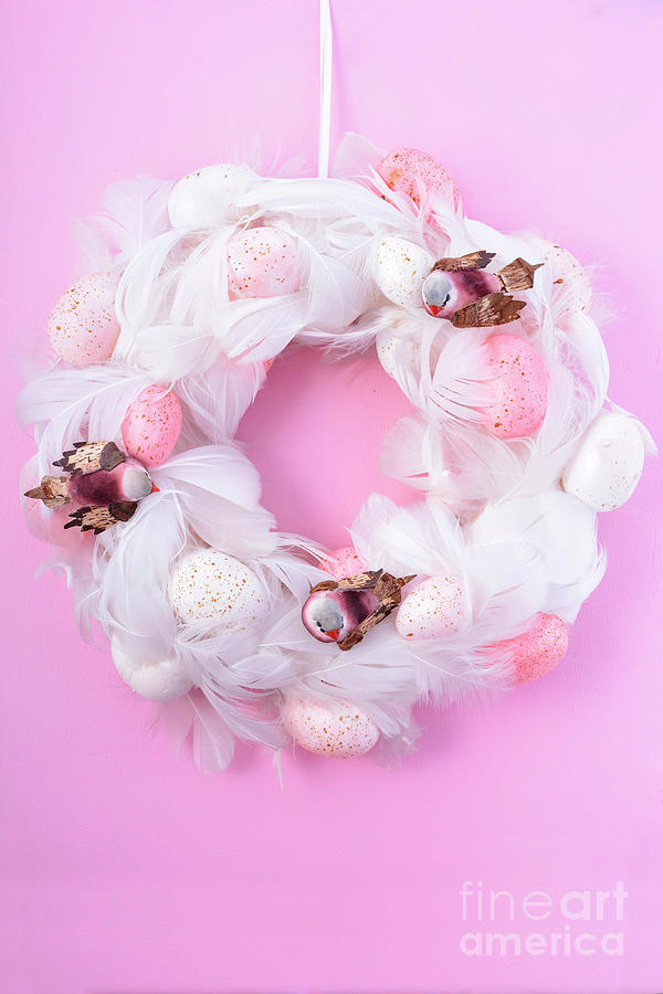 Pink and White Easter Wreath #1 Photograph by Milleflore Images