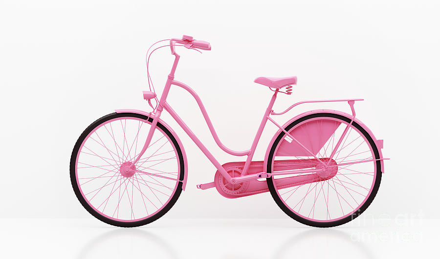 Pink bicycle on white wall background Photograph by Michal Bednarek