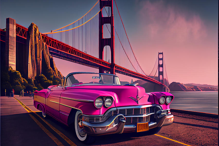 San Francisco Mixed Media - Pink Cadillac  #1 by Stephen Smith Galleries