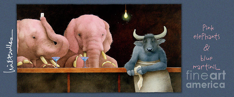 Pink Elephants And Blue Martinis... #1 Painting by Will Bullas