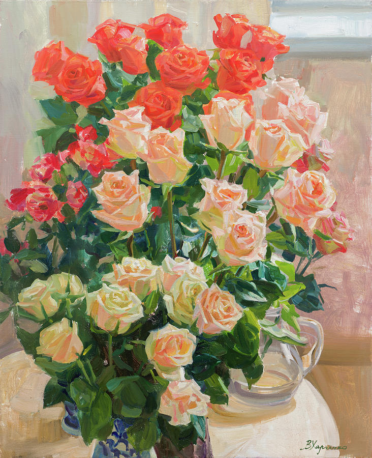 Pink roses #1 Painting by Victoria Kharchenko