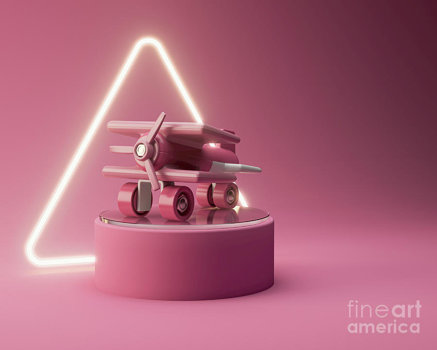 Pink Toy Aeroplane Geometric Pastel Scene Digital Art