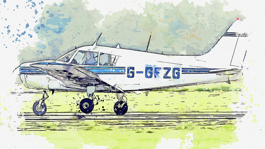 Piper Pa Cherokee G-gfzg War Planes In Watercolor Ca By Ahmet Asar Painting