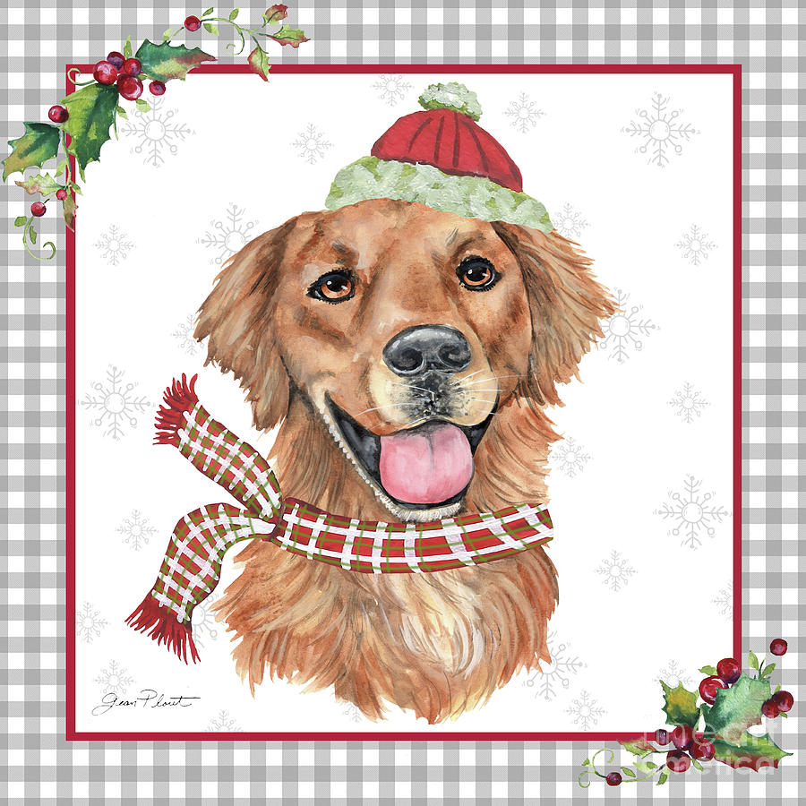 Plaid Christmas with Dog B Painting by Jean Plout