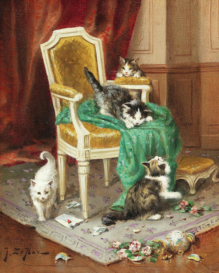 Playful Cats 1800s Painting by Jules Leroy - Fine Art America