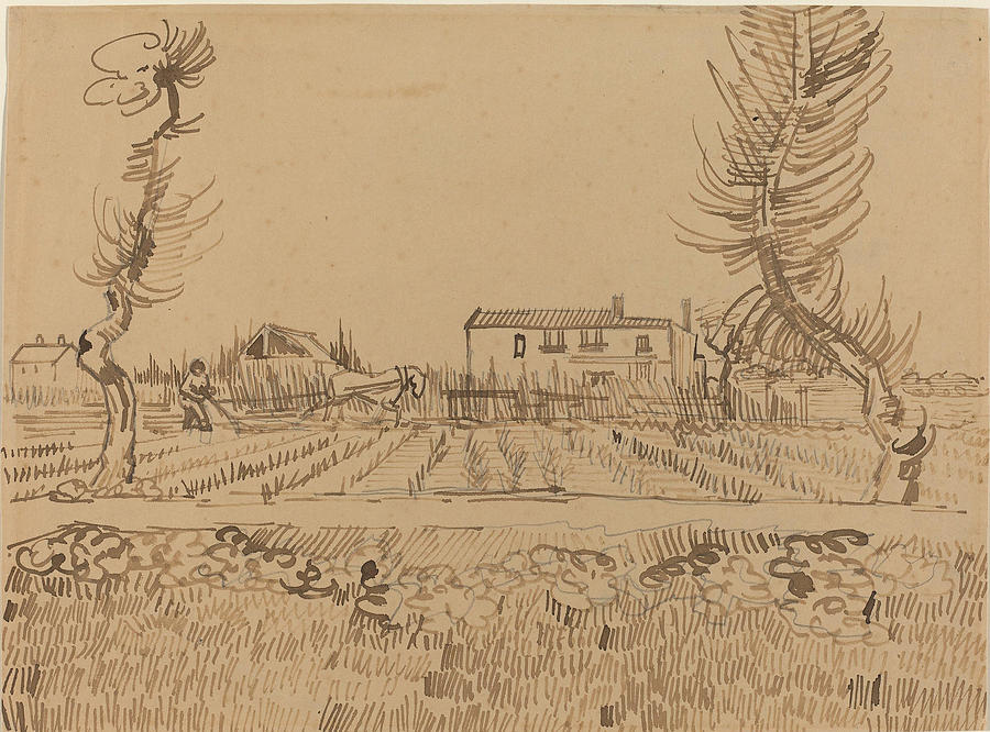 Ploughman in the Fields near Arles #2 Drawing by Vincent van Gogh