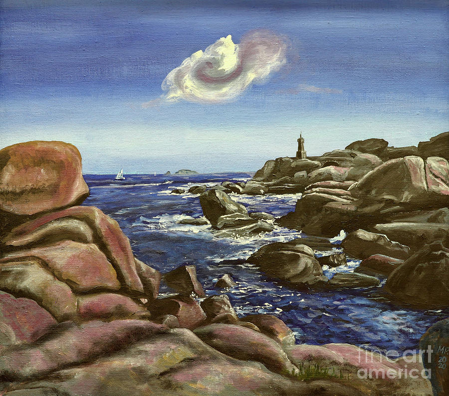 Nature Painting - Ploumanach Lighthouse - Mean Ruz Lighthouse #1 by Michal Boubin