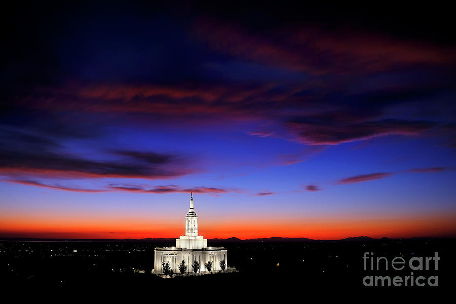 Pocatello LDS Mormon Latter-Day Saint Temple at Sunset with Glow #1 Photograph by Lane Erickson