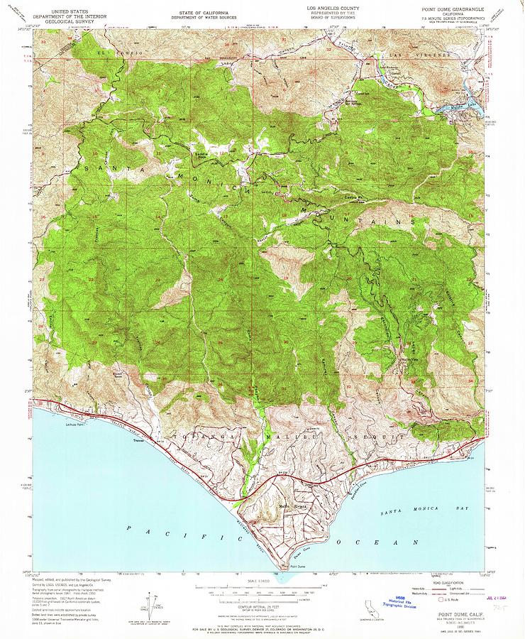 Point Dume CA from 1950 Vintage Map High Quality Mixed Media by Vintage ...