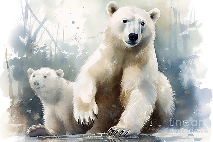 Wildlife Painting - Polar bear watercolor painting #1 by N Akkash