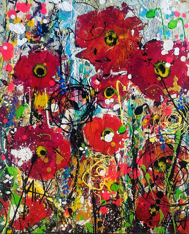 Polka dot poppies #1 Painting by Angie Wright
