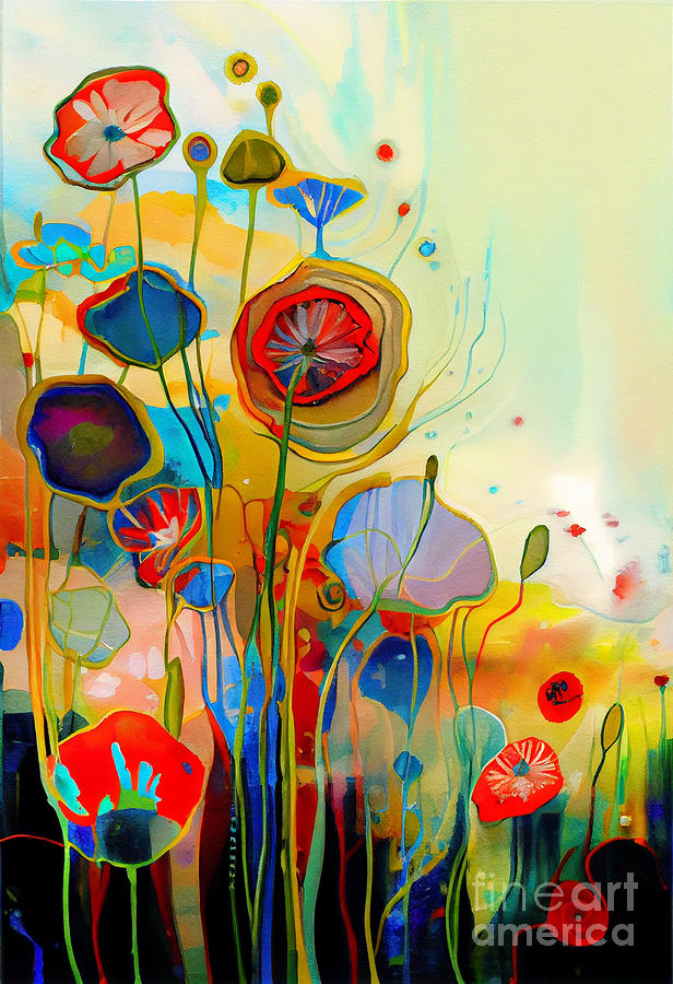 Poppies Abstract art of nature wildflowers bold by Asar Studios Digital ...