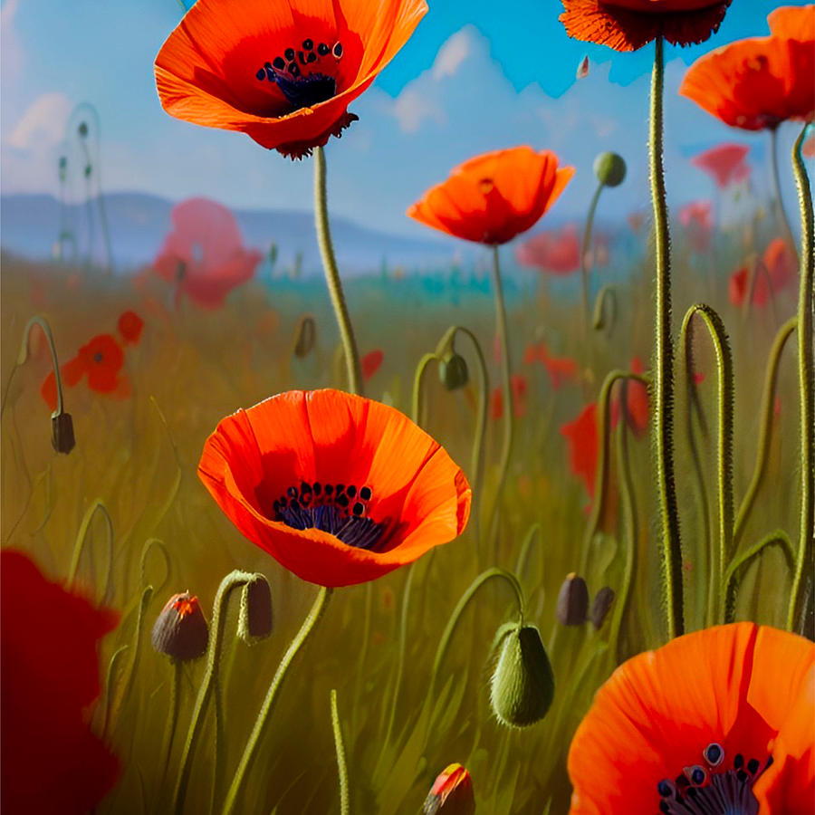 Poppy Field #1 Digital Art by Bonnie Bruno