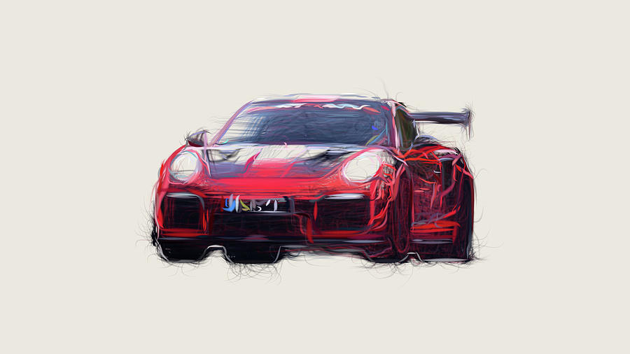 Porsche 911 GT2 RS MR Car Drawing #1 Digital Art by CarsToon Concept