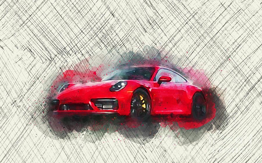 Porsche Carrera Gts Cars Drawing by Ola Kunde - Fine Art America