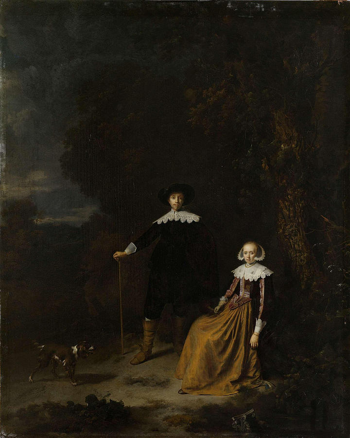 Portrait Painting - Portrait of a Couple in a Landscape  #1 by Gerrit Dou