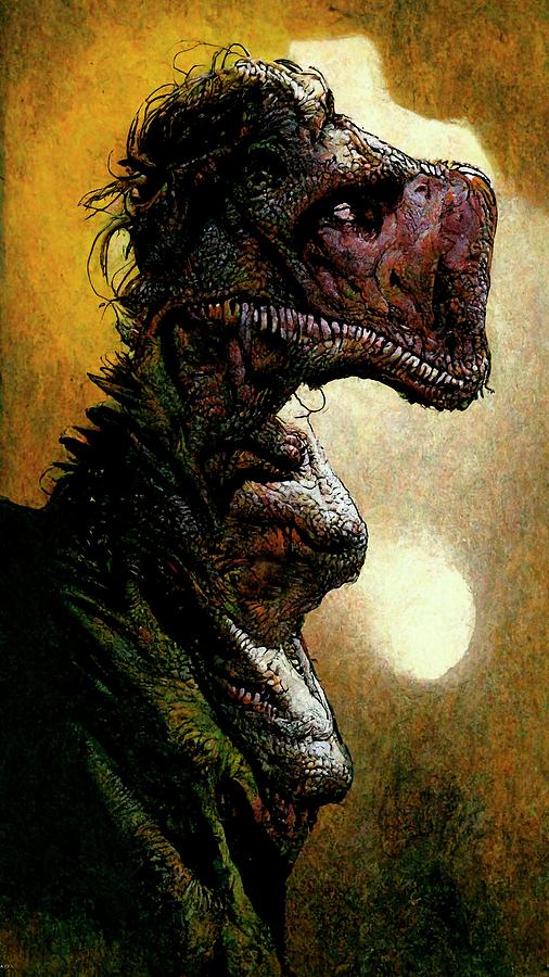 Portrait of a creepy green dinosaur. Image of an ancient dinosaur ...