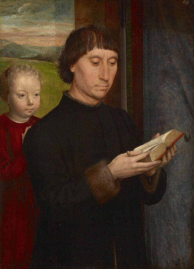 Hans Memling Painting - Portrait of a Man Reading  #1 by Hans Memling