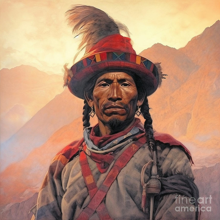 portrait  of  a  th  century  inca  warrior  looking  by Asar Studios #1 Painting by Celestial Images
