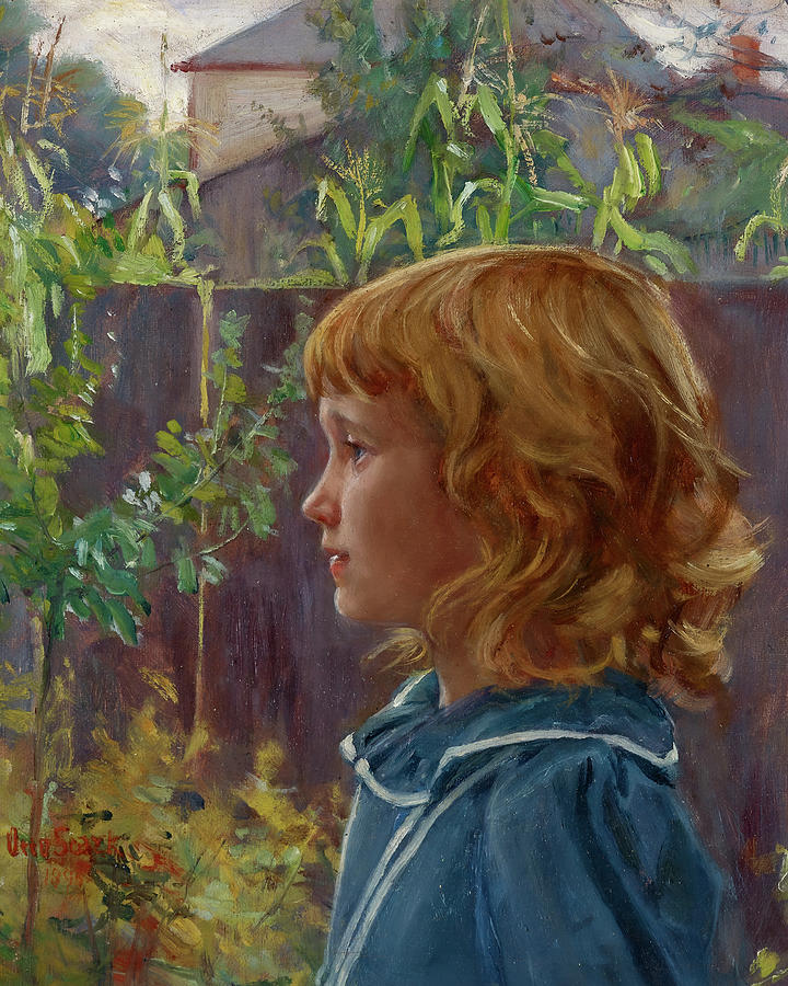 Figurative Painting - Portrait of a Young Girl #1 by Otto Stark