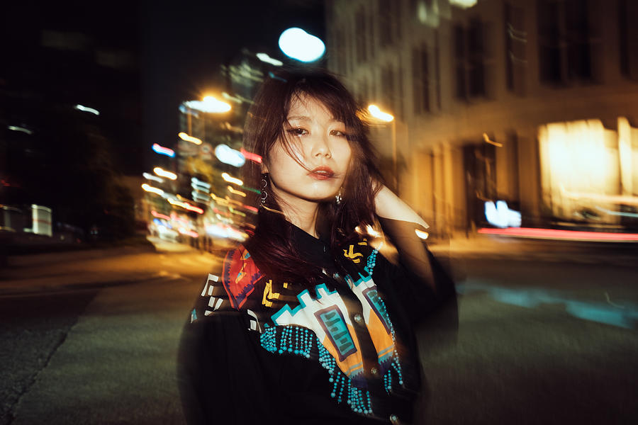 Portrait of contemporary young Japanese woman at night street #1 Photograph by Masafumi Nakanishi