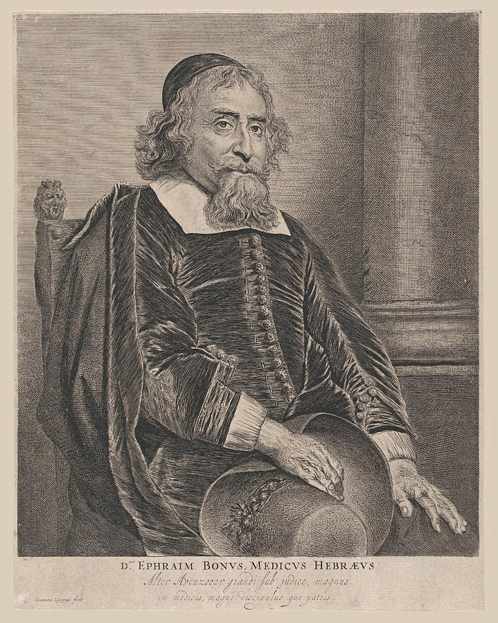 Portrait of Ephraim Bonus, physician #2 Drawing by Jan Lievens