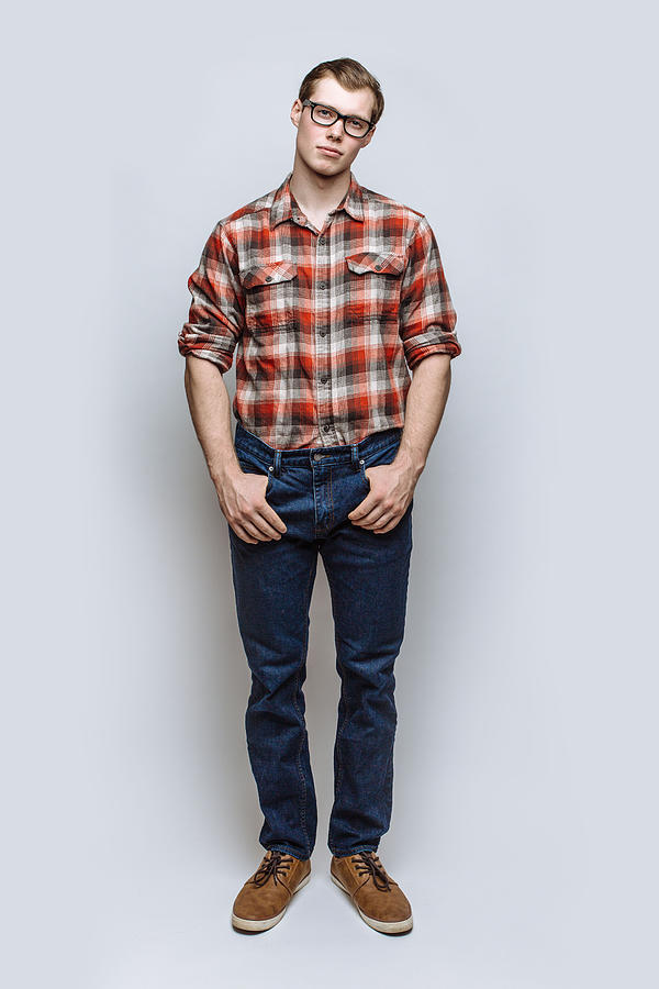 Portrait of man with jeans & red check shirt #1 Photograph by Ian Ross Pettigrew