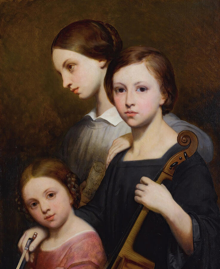 Portrait of Rene, Cecile and Louise Franchomme, by 1858 Painting by Ary Scheffer
