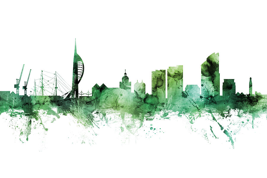 Portsmouth England Skyline #78 #1 Digital Art by Michael Tompsett