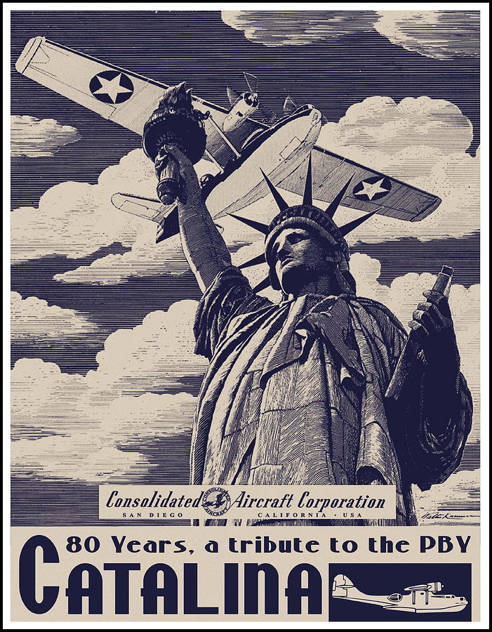 Pby Catalina Drawing - Poster Catalina Lady Liberty by Hans Wiesman Pby Catalina Drawing - Poster Catalina Lady Liberty by Hans Wiesman
