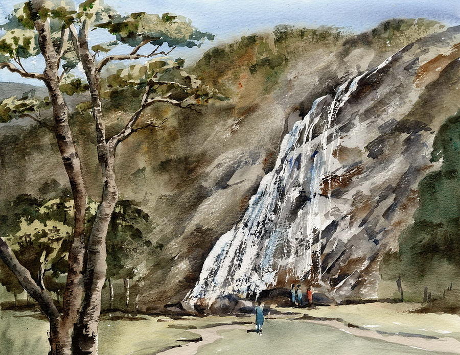 Powerscourt Waterfall #1 Painting by Val Byrne
