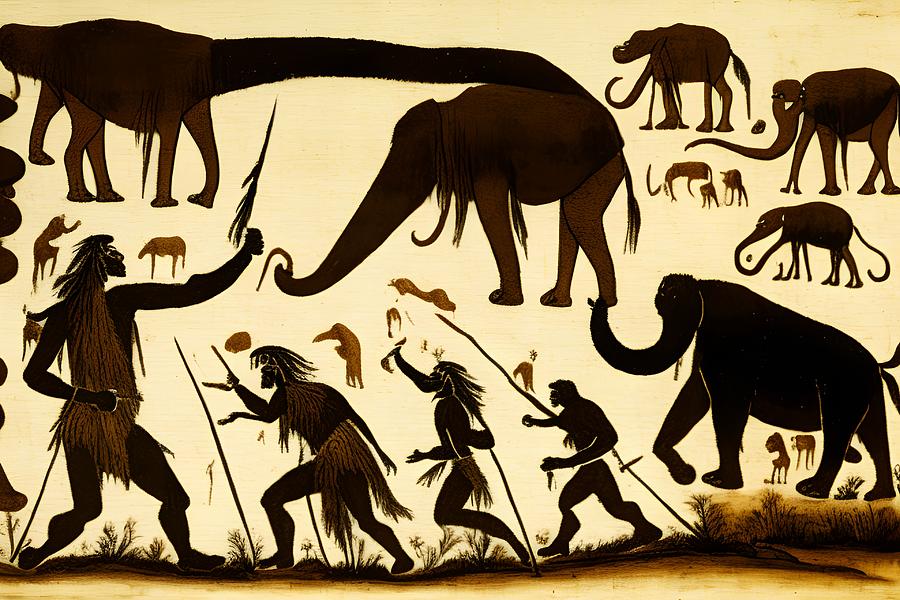 Prehistoric Digital Art - Prehistoric Caver Painting, Generative AI Illustration #1 by Miroslav Nemecek