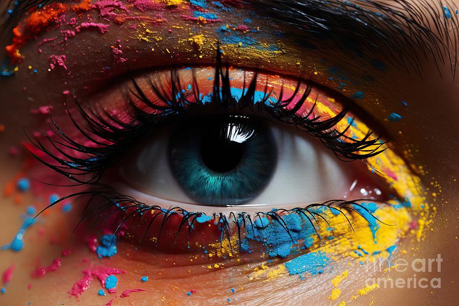 Fantasy Painting - premium Eye of model with colorful art make-up, close-up #1 by N Akkash